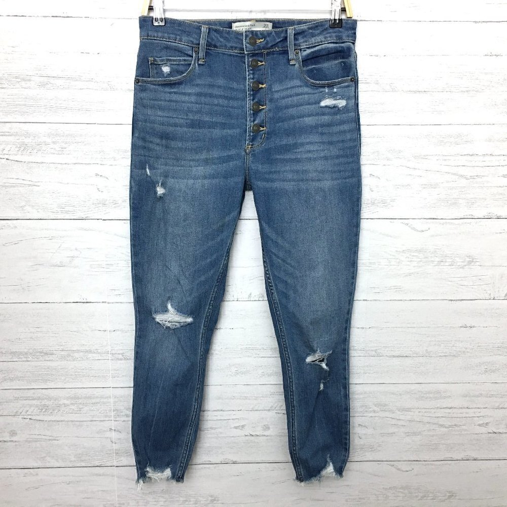 Abercrombie & Fitch Women's Jeans High Rise Ankle Jean Button Fly Distressed 4